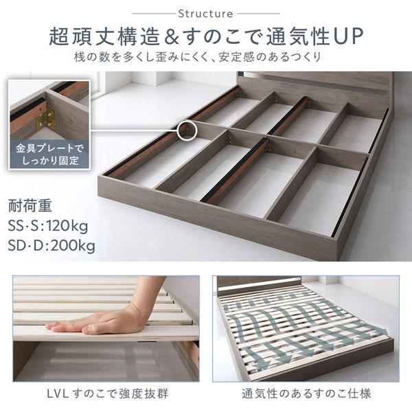 シングル ポケットコイルマットレス付き ナチュラル 低床 すのこ 照明付き 宮付き 棚付き コンセント付き 【アジュール】 組立品