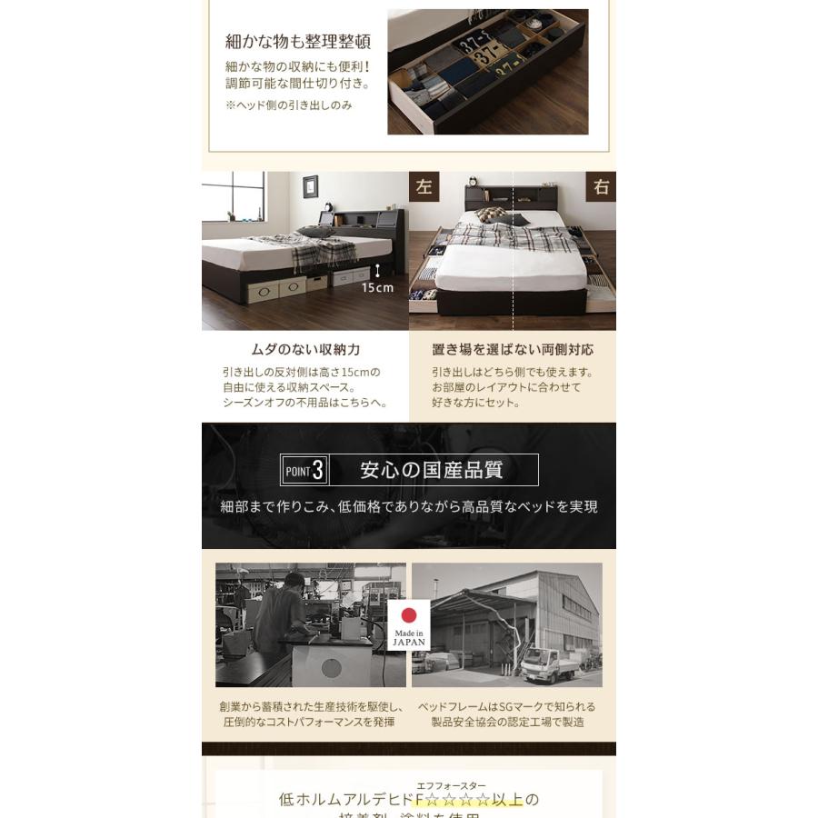 ベッド シングル 海外製ポケットコイルマットレス付き 片面仕様 ホワイト 収納付き 棚付き 日本製フレーム 木製 FRANDER フランダー_5