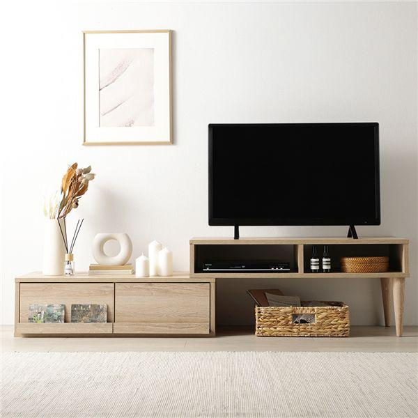 伸縮 テレビボード 引き出しタイプ 幅90cm ナチュラル ローボード