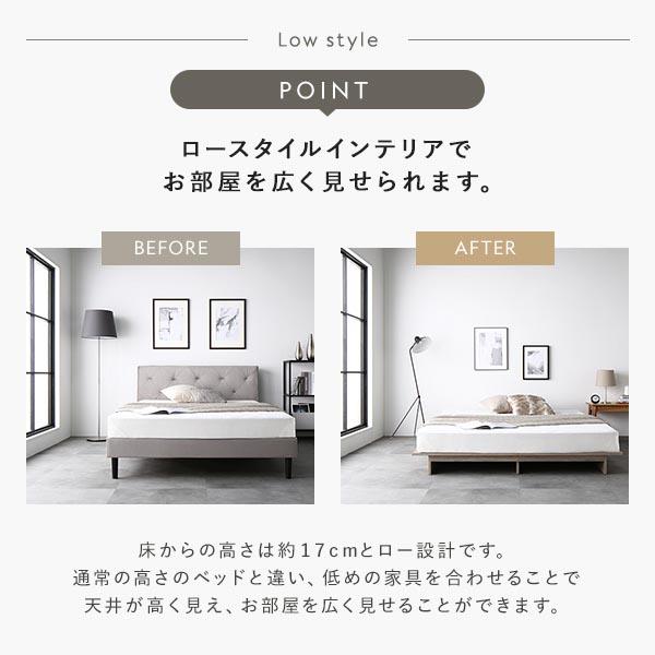 ローベッド ステージ無しタイプ キング 幅180cm 3ゾーンポケットコイルマットレス付 グレージュ フロアベッド_3