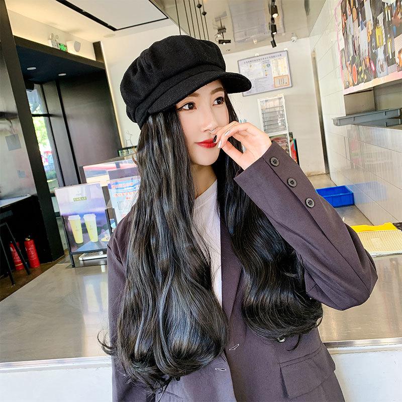 CFIERCE 2024新作　黒のロングウィッグ 帽子ピンクリボン付き　　y2k 楽天市場】 ロング ウィッグ付きサンバイザー かつら キャップ