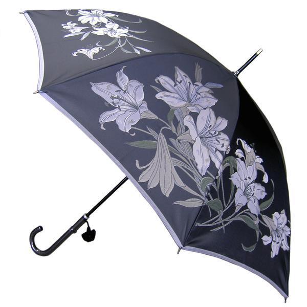 日本製〕【晴雨兼用】長傘 絵おり 百合（ゆり）まるで花束のように