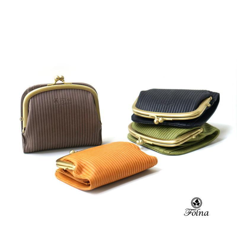 Folna フォルナ オイルヌメストライプ 財布 がま口二つ折り財布 レディースファッション 二つ折り財布 Fo