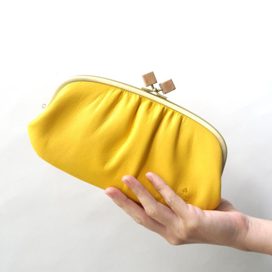【未使用品】Folna フォルナ ウッドキューブ がま口長財布 2993810 マスタード イエロー×レザー Folna Folna(フォルナ）牛革製 ふわふわレザーウッドキューブ がま口長