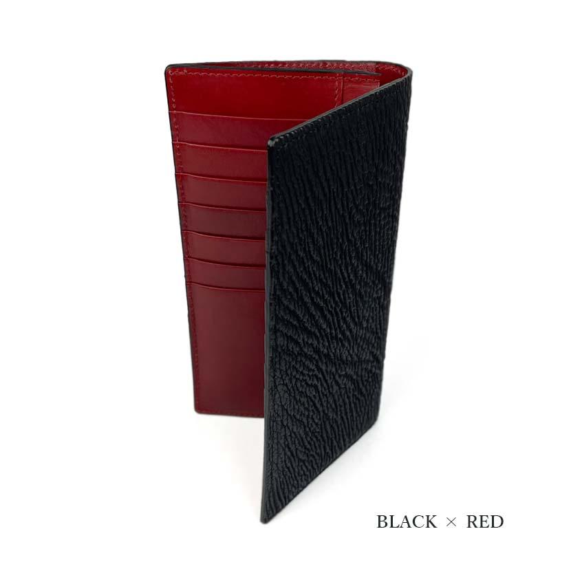 レッド 1304 日本製 シャーク レザー 鮫革 ラウンド 長財布（SUNAMURA  