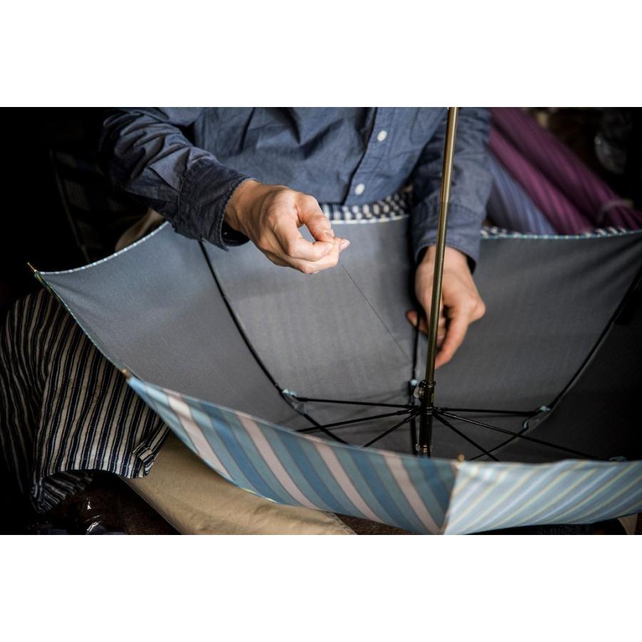 珍しい 濃紺 表 高級甲州織 折りたたみ傘 裏 D Navy メンズ 無地 ストライプ 江戸