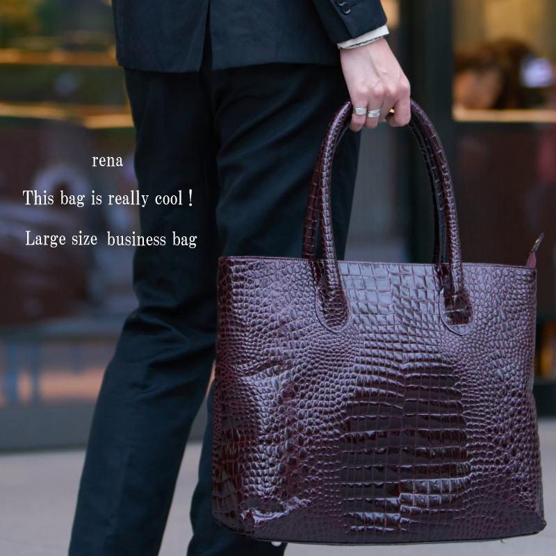 【rena-iris made in japan】【日本製】男女兼用ビジネス仕様・牛革エナメルクロコ スーパーラージサイズ・トートバッグ ri-669-e | 