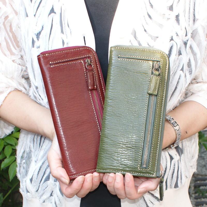 豊岡財布（FEEDBAG）ｘrena豊岡（レナ　トヨオカ） レッザボタニカ（自然由来の鞣し革を使用）（豊岡製） 牛革L字ファスナー長財布 rt-032 |  | 06