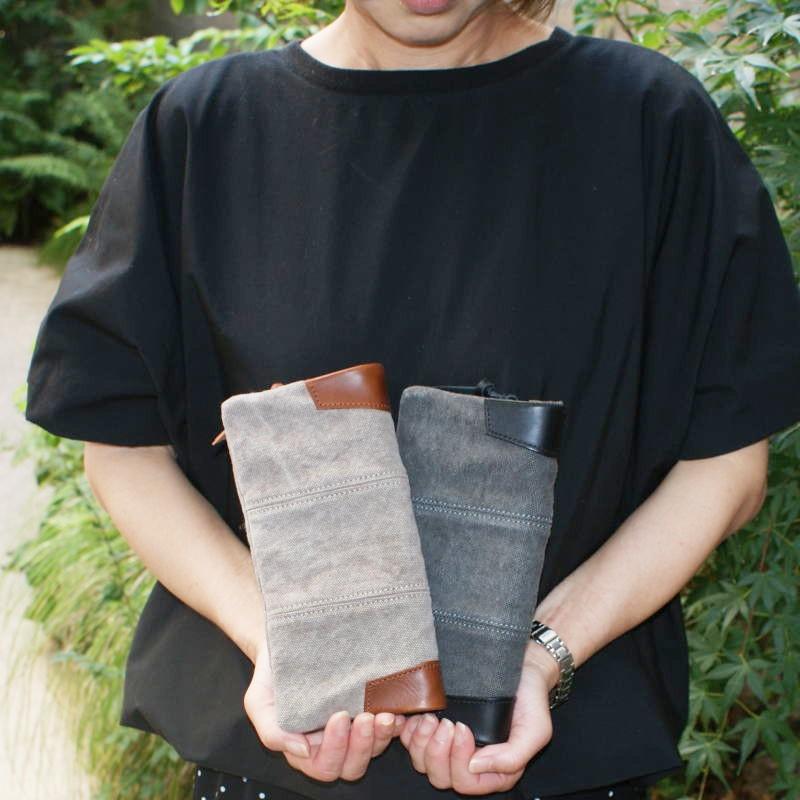 rena 豊岡(レナ　トヨオカ）cheviot(チェビオット）豊岡製・神鍋山火山灰染め(2色）　8号帆布・ラウンドファスナー長財布　 tz-26 |  | 09