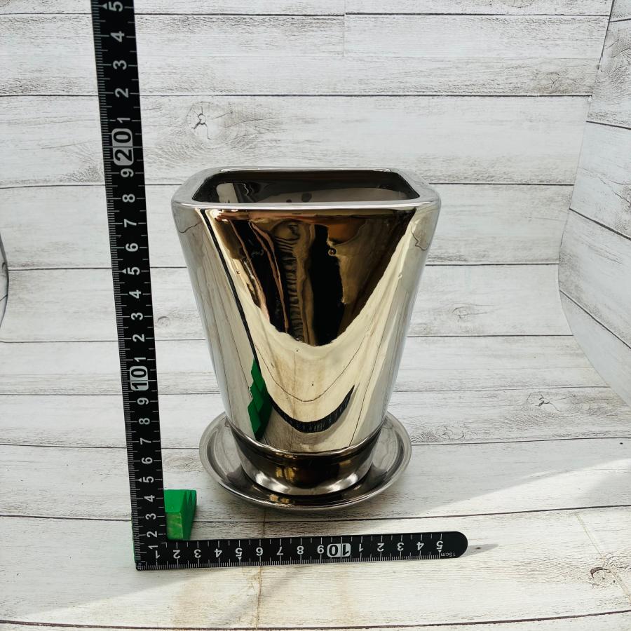 5号　メタリック　シルバースクエア鉢　受け皿付き　おしゃれ　観葉植物　　室内　引っ越し　ギフト |  | 01
