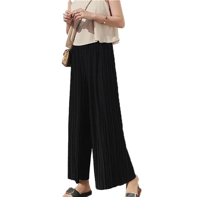 シフォン ワイドパンツ プリーツ ウェストゴム ロング丈 パンツ