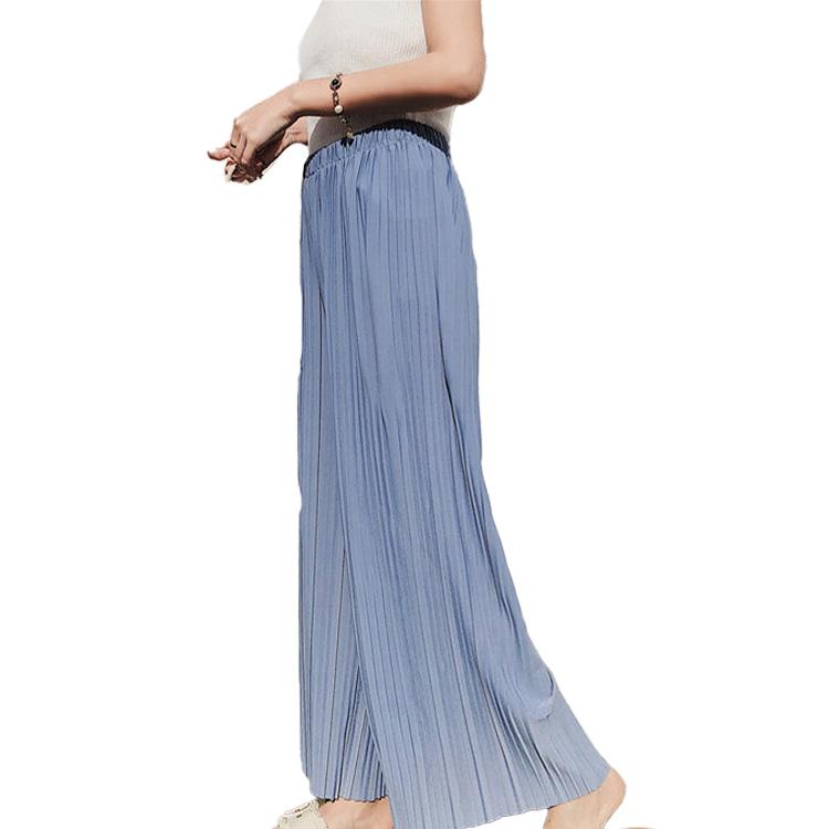 シフォン ワイドパンツ プリーツ ウェストゴム ロング丈 パンツ