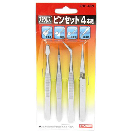 E-VALUE ステンレスピンセット 4本組 EHP-4SN 【4977292276726