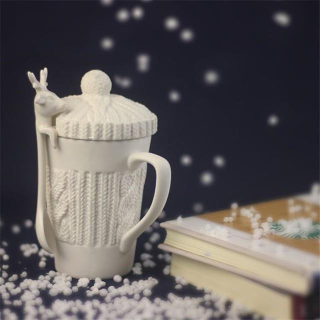 高評価！クリスマスマグ3dカップルカップ蓋付きかわいい鹿コーヒー