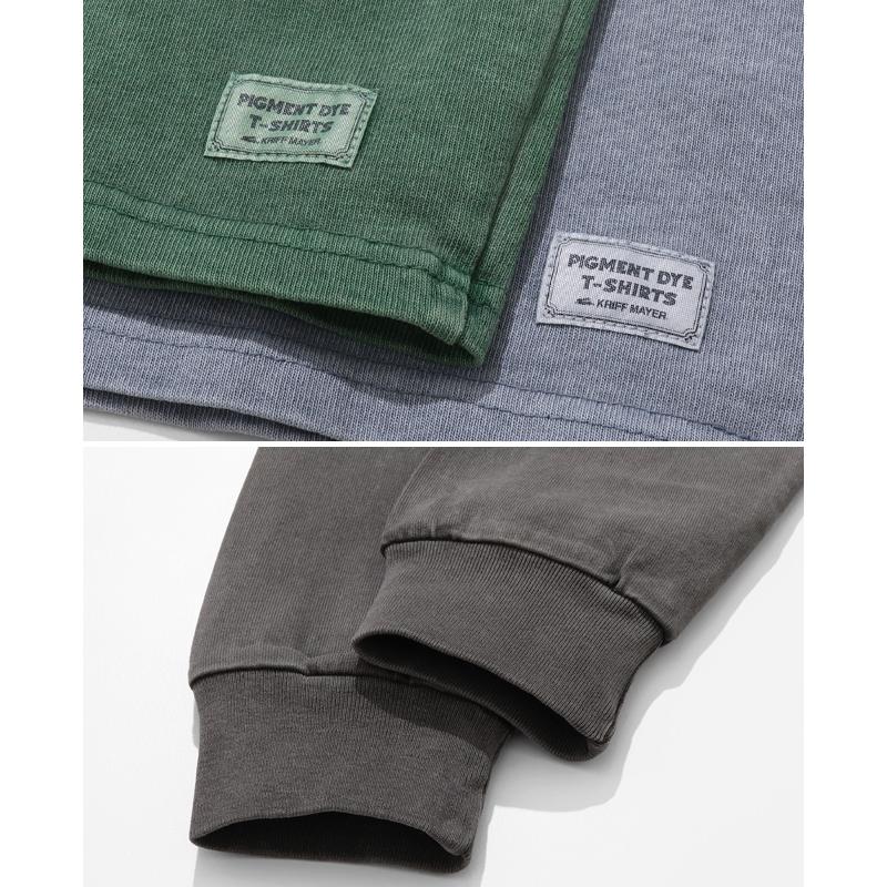 クリフメイヤー KRIFF MAYER メンズ ユニセックス 長袖 Tシャツ カットソー クルーネック 袖リブ 胸ポケ 無地 アメカジ 秋 春 ヘビーOZピグメントロンT | KRIFF MAYER | 23