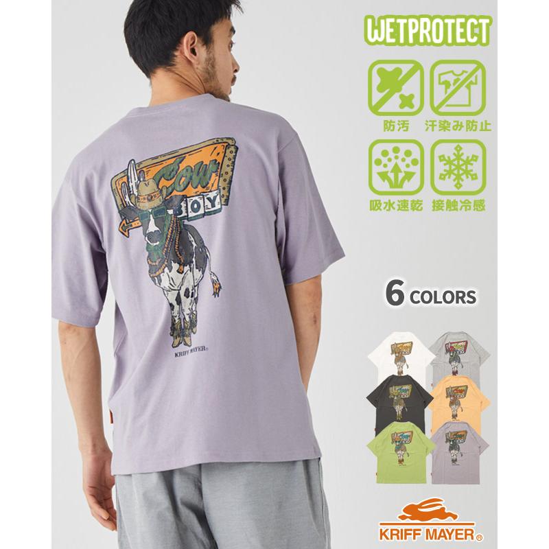 クリフメイヤー KRIFF MAYER メンズ ユニセックス 半袖 Tシャツ バックプリント アニマル 汗染み防止 撥水防汚 カジュアル アメカジ ウェットプロテクト T 牛 | KRIFF MAYER