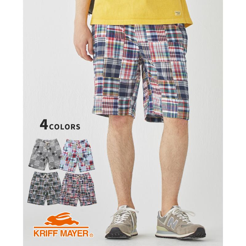クリフメイヤー KRIFF MAYER メンズ ボトムス ショートパンツ 短パン イージーパンツ ハーフパンツ 膝丈 ウエストゴム チェック パッチワークショーツ | KRIFF MAYER