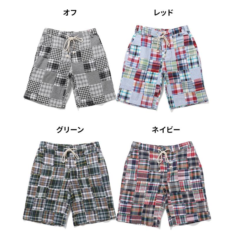 クリフメイヤー KRIFF MAYER メンズ ボトムス ショートパンツ 短パン イージーパンツ ハーフパンツ 膝丈 ウエストゴム チェック パッチワークショーツ | KRIFF MAYER | 22