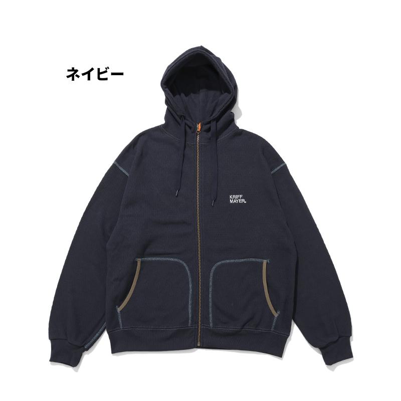 クリフメイヤー KRIFF MAYER メンズ ユニセックス 長袖 フーディー サーマル ワンポイント 刺繍 アメカジ 羽織り 秋 春 ハニカムワッフルジップパーカー | KRIFF MAYER | 18