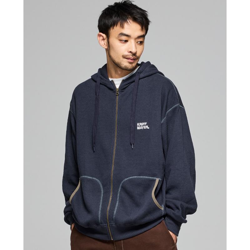 クリフメイヤー KRIFF MAYER メンズ ユニセックス 長袖 フーディー サーマル ワンポイント 刺繍 アメカジ 羽織り 秋 春 ハニカムワッフルジップパーカー | KRIFF MAYER | 06