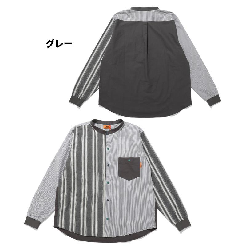 クリフメイヤー KRIFF MAYER メンズ ユニセックス 長袖 ノーカラー クレイジー配色 ストライプ おしゃれ カジュアル 春 秋 バンドカラー袖リブハッピーシャツ | KRIFF MAYER | 18