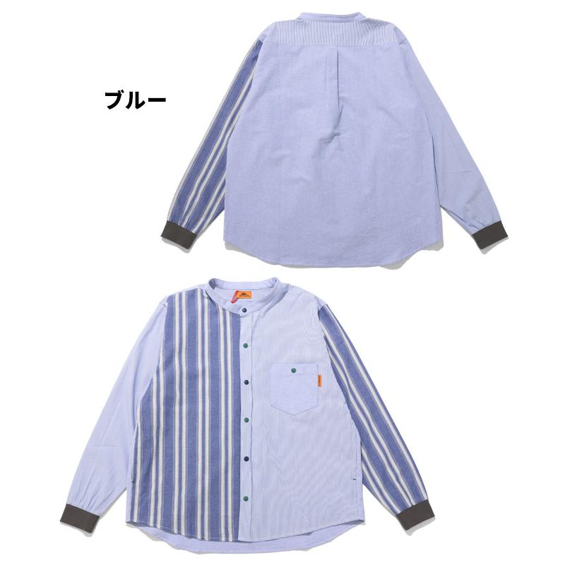 クリフメイヤー KRIFF MAYER メンズ ユニセックス 長袖 ノーカラー クレイジー配色 ストライプ おしゃれ カジュアル 春 秋 バンドカラー袖リブハッピーシャツ | KRIFF MAYER | 19