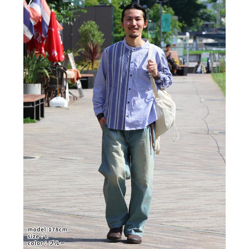 クリフメイヤー KRIFF MAYER メンズ ユニセックス 長袖 ノーカラー クレイジー配色 ストライプ おしゃれ カジュアル 春 秋 バンドカラー袖リブハッピーシャツ | KRIFF MAYER | 05