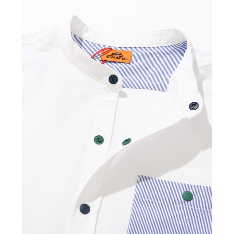 クリフメイヤー KRIFF MAYER メンズ ユニセックス 長袖 ノーカラー クレイジー配色 ストライプ おしゃれ カジュアル 春 秋 バンドカラー袖リブハッピーシャツ | KRIFF MAYER | 11