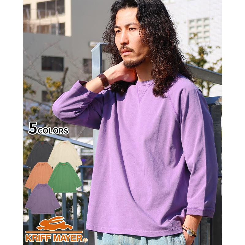 クリフメイヤー KRIFF MAYER メンズ ユニセックス 無地 ヴィンテージライク 綿100 コットン 春 夏 ピグメント 七分袖 ラグラン Tシャツ | KRIFF MAYER