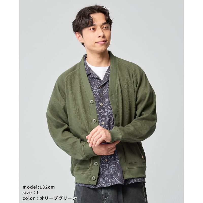 クリフメイヤー KRIFF MAYER メンズ ユニセックス カーディガン 長袖 羽織り Vネック ワンポイント 無地 カジュアル アメカジ 春 秋 ハニカムワッフルVカーデ | KRIFF MAYER | 08