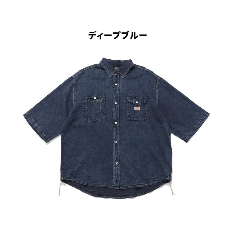 クリフメイヤー KRIFF MAYER メンズ ユニセックス 半端袖 デニムシャツ 2oz 超軽量 インディゴ 無地 ヴィンテージ風 春 夏 エアーライトデニム5分袖ワークシャツ | KRIFF MAYER | 16