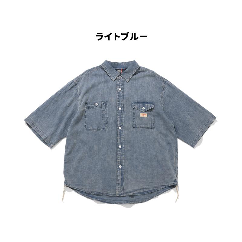クリフメイヤー KRIFF MAYER メンズ ユニセックス 半端袖 デニムシャツ 2oz 超軽量 インディゴ 無地 ヴィンテージ風 春 夏 エアーライトデニム5分袖ワークシャツ | KRIFF MAYER | 17