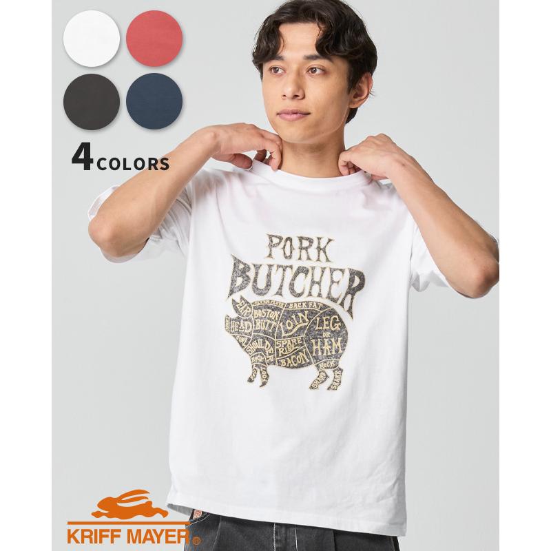 クリフメイヤー KRIFF MAYER メンズ ユニセックス Tシャツ ロゴ 豚 綿 コットン100 クルーネック バックプリント アメカジ 夏 プリント半袖T ポーク | KRIFF MAYER