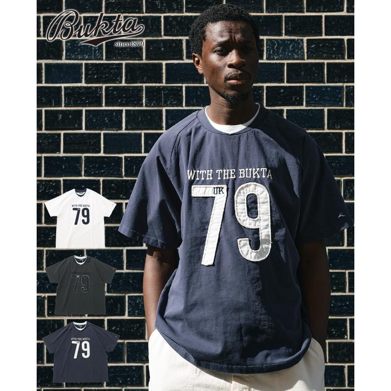 バクタ Bukta メンズ ユニセックス 半袖 Tシャツ ロゴ アップリケ 刺繍 アップリケ アメカジ カジュアル スポーツ ストリート 夏 ヘビーウェイトゲームT 79 | Bukta