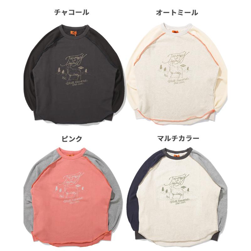 クリフメイヤー レディース KRIFF MAYER LADYS ロンT トップス ゆったり カジュアル サーマル ワッフル のび~る 裏毛 異素材 切替 スウェット | KRIFF MAYER Lady's Collection | 23