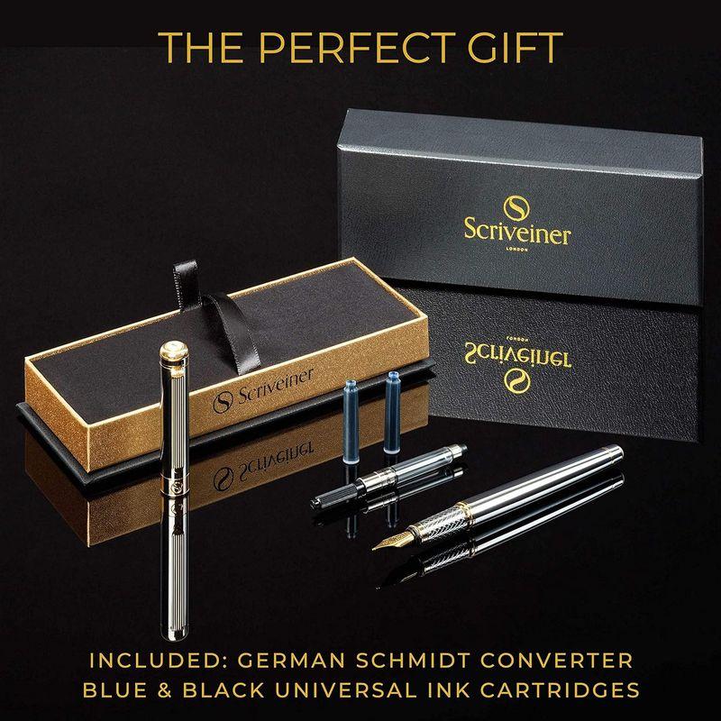 Scriveiner 最高級 プレミアム 万年筆 (シルバー) 魅力的な美しさ 24K