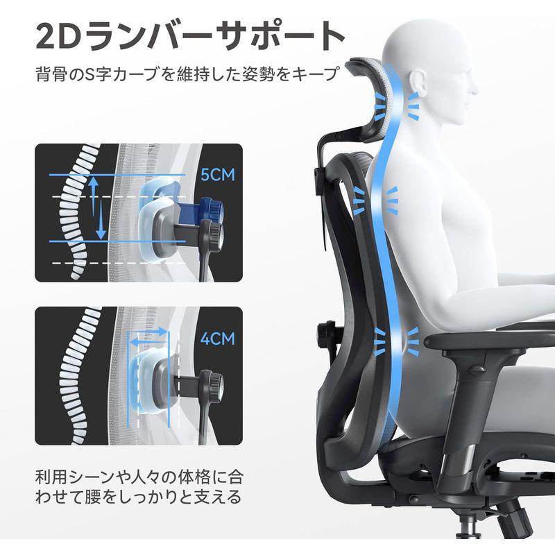 SIHOO メッシュチェア オフィスチェア 椅子 人間工学 椅子 疲れない デスクチェア「S字立体背もたれ 3Dアームレスト 可動式ランバー｜krios-shop｜05