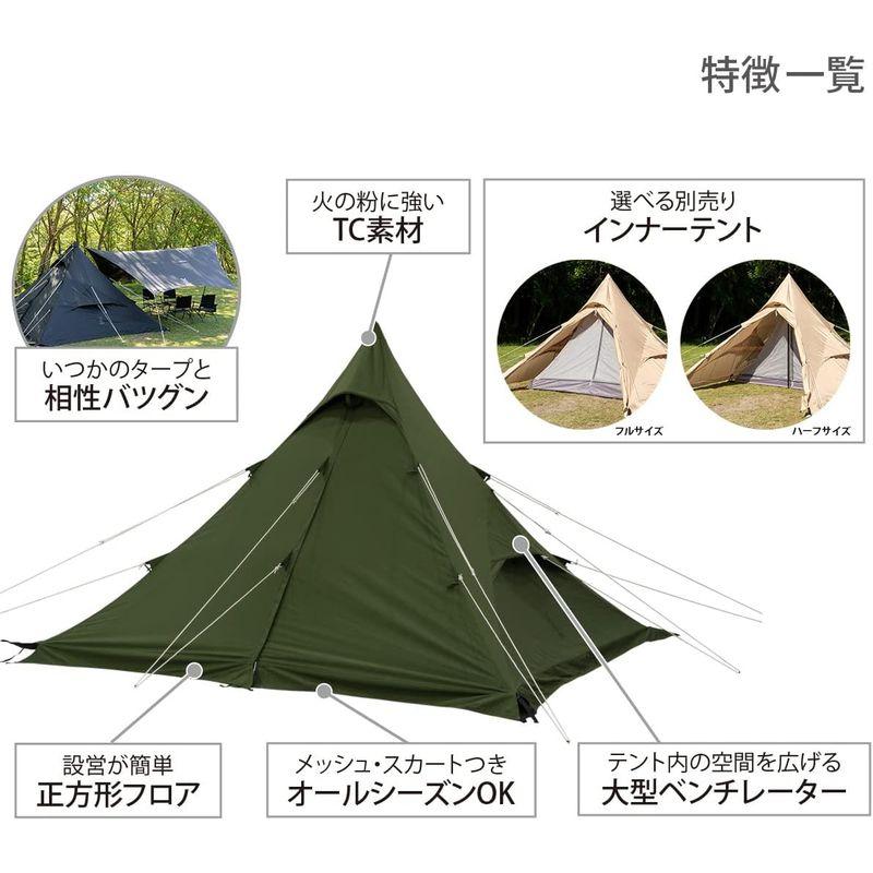 DOD(ディーオーディー) ワンポールテントRX(M) TC1?4人用 スカート付き TCフライ T3-949-KH｜krios-shop｜06