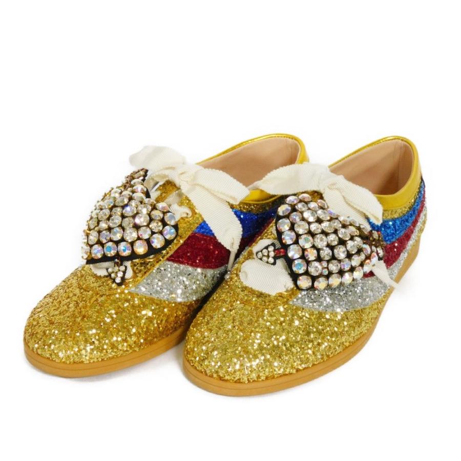 グッチ ロートップ スニーカー クリスタル ラメ スパンコール ５ホール 37 ビー ハチ ロゴ ハート マルチカラー Kspe0 8072 中古 d Brandshop Krone 通販 Yahoo ショッピング