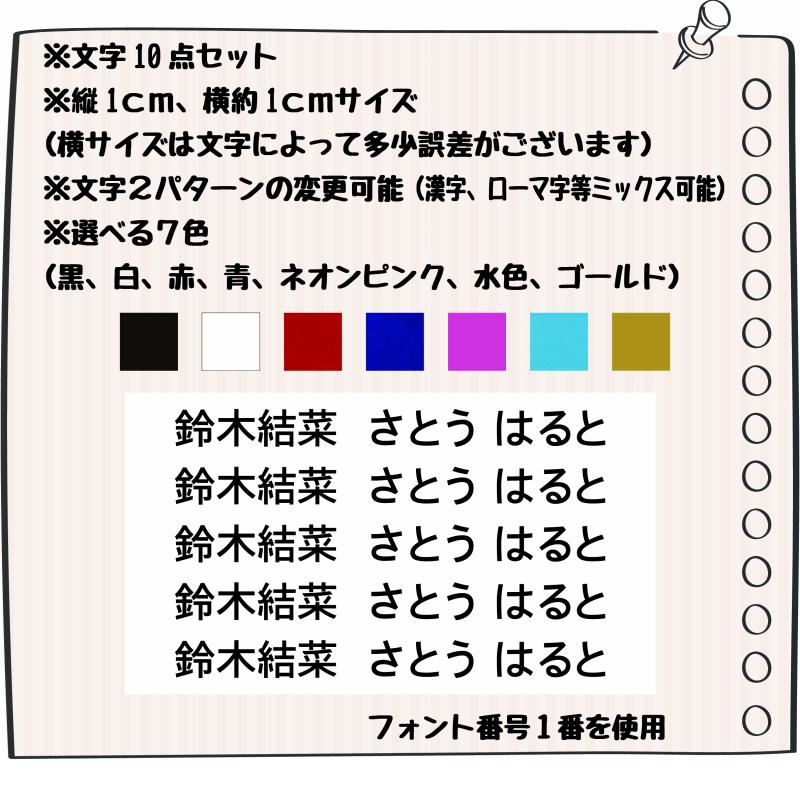 C♥アイロンシールお名前シールシートサイズ確認用 10点セット 1cm小さめサイズ文字のみアイロンシール 洗濯OK