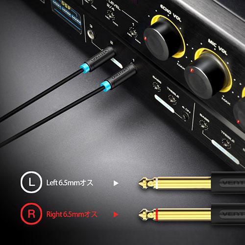 〔5本セット〕 VENTION 3.5mm Male to 2*6.5mm Male オーディオケーブル 3m ブラック BA-5442X5_3