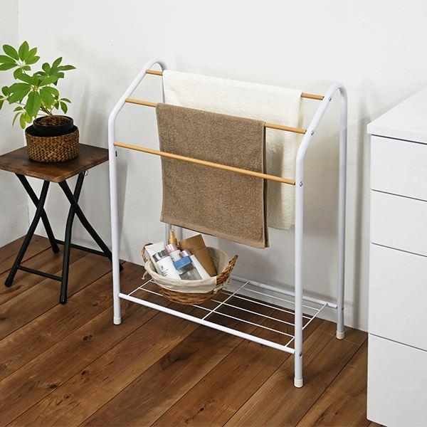 タオルスタンド 幅60.5cm 棚付き パイプハンガー 物干し 室内干し タオルハンガー ランドリー収納 組立品 | ブランド登録なし