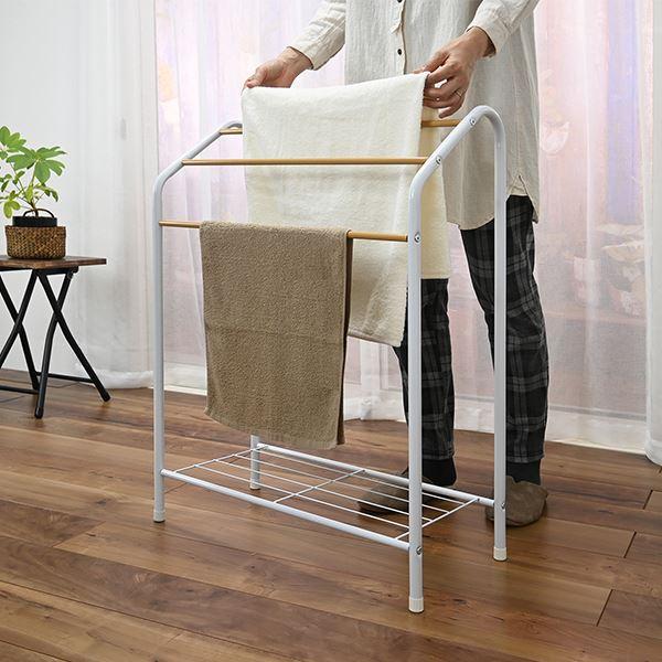 タオルスタンド 幅60.5cm 棚付き パイプハンガー 物干し 室内干し タオルハンガー ランドリー収納 組立品 | ブランド登録なし | 03