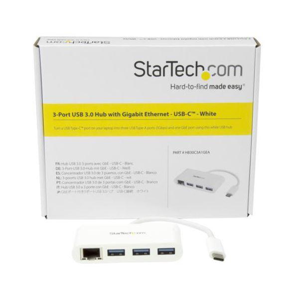 StarTech.com ギガビットEthernetポート搭載 3ポートUSB3.0ハブ USB Type-C接続 ホワイトHB30C3A1GEA 1個_3