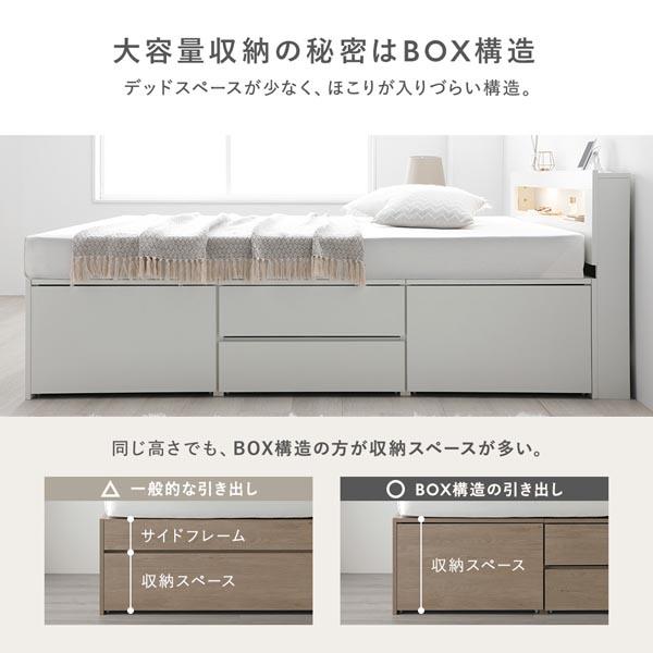 照明宮付 チェスト ベッド ショート丈ワイドキング200 SHS＋SHS ナチュラル 3つ折りポケットコイルマットレス付 連結 収納ベッド | ブランド登録なし | 12