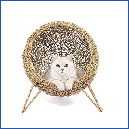 数量限定 ＜新品＞手作り猫ハンモック、猫ベッド籐フレーム半閉鎖猫 