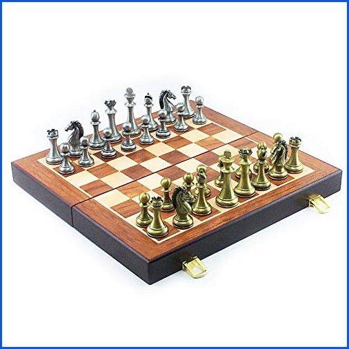 国内外の人気！ Folding Wooden Chess International of Game Portable Set Chess Metal Set Checkers ＜新品＞XIAOQIU Chessboard Game Chess 67mm Height King ボードゲーム