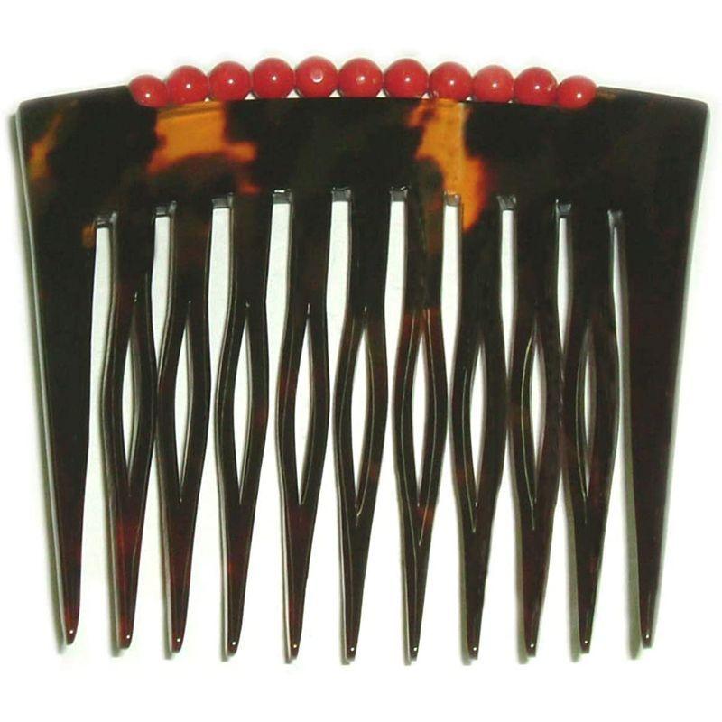 海外品 本べっ甲 櫛 赤珊瑚付き コーム ヘア アクセサリー 黒留袖など和装の正装 フォーマルな髪型に 夜会巻きなどヘアアレンジに くし 髪飾り 【GM1568954565】(55835円)