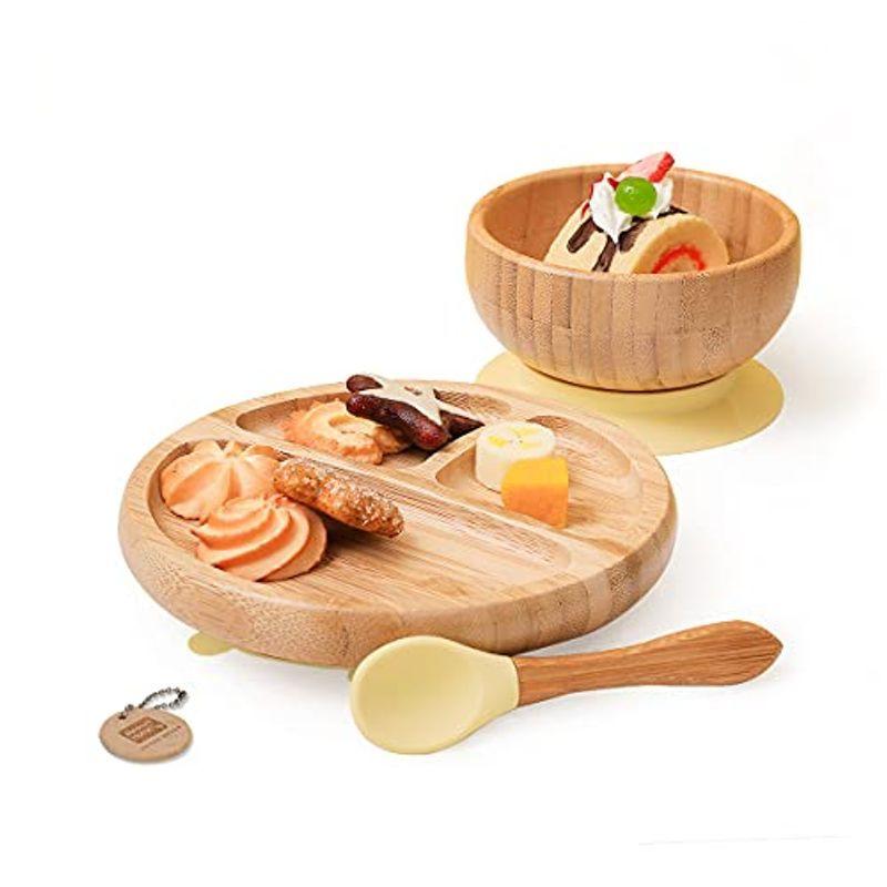 Mamimami Home ベビー ボウル プレート スプーン 食器 竹 吸盤付き 3点セット イエロー 離乳食 シリコン 自分で食べる 吸 14周年記念イベントが