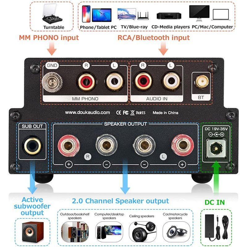 Douk Audio X1 GE5654 Bluetooth 5.0 真空管アンプ MM フォノアンプ ターンテーブル用 320W TDA7 Audio X1 GE5654 Bluetooth 真空管アンプ MM フォノアンプ ターンテーブル用 320W TDA7